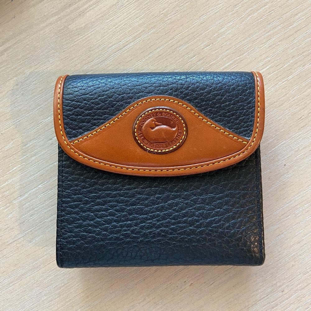 Vintage Dooney & Bourke Black Brown Leather Trifold Wallet